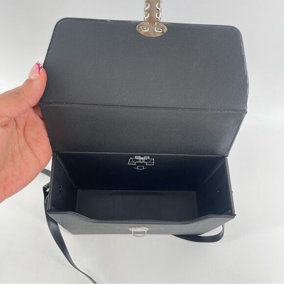 Vintage Black Faux Leather Structured Push Lock Binoculars Crossbody Case Bag - Picture 8 of 11